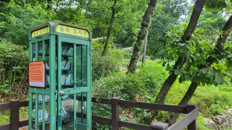 자연 바람을 맞으며 아이와 함께 자유롭게 책을 읽을 수 있는 캠핑장 내 숲속작은도서관