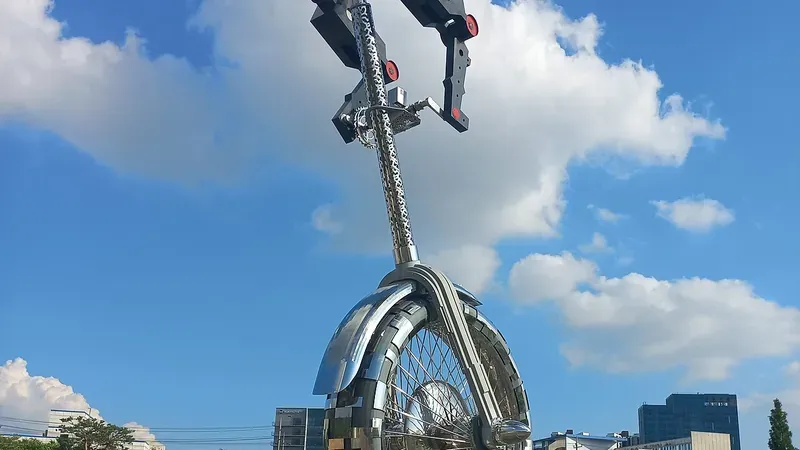 야외 광장에 설치된 거대 움직이는 조형물 스페이스 오딧세이