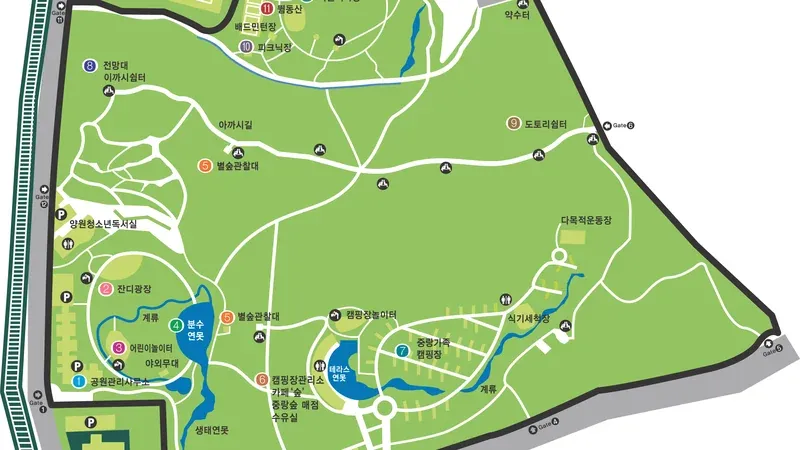 중랑캠핑숲 전체 시설 배치 및 산책로 종합 안내도