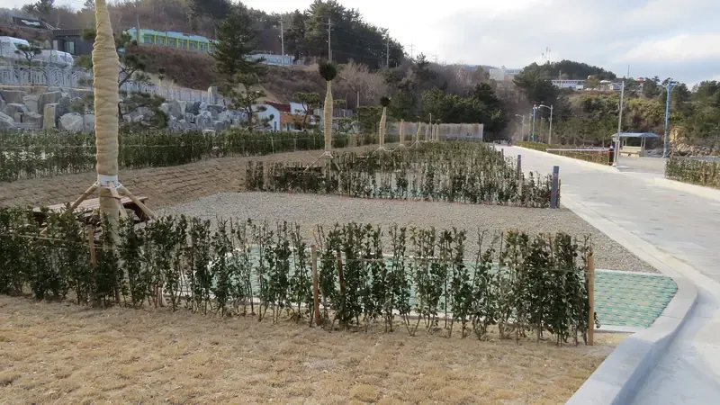 장호 바다 전망 카라반 전면 및 사이트 바로 옆 1:1 전용 문 앞 주차 공간