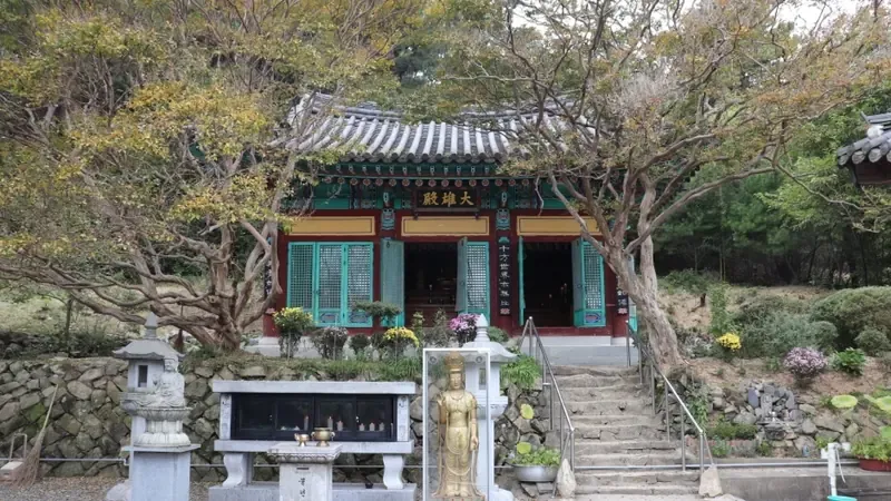 숲속 곳곳에 마련된 목재 평상 쉼터와 벤치 휴식 공간